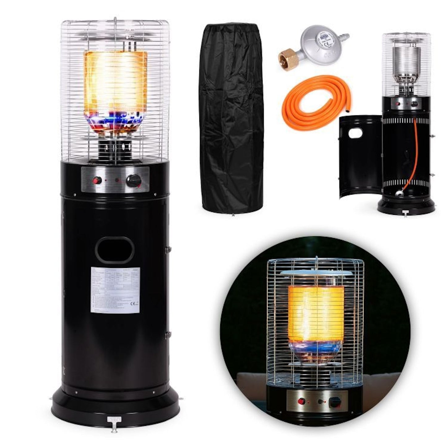 Incalzitor Terasa pe Gaz idealSTORE 11Kw, Inaltime 138 cm, Temperatura Reglabila, Aprindere Electrica, Consum Redus, Compartiment Ascuns pentru Butelie, Roti de Transport, Kit de Montaj Inclus, Husa de Protectie