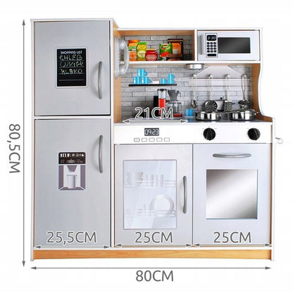 Bucatarie pentru copii, MT MALATEC, din lemn 80x80.5cm, ustensile, lampa LED, aragaz, cuptor, telefon, chiuveta