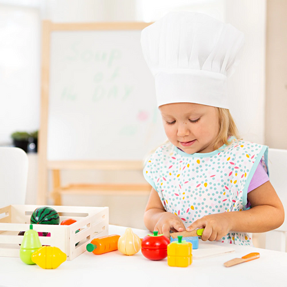 Jucarie educativa, Ladita din lemn cu legume si fructe pentru feliat, 14 piese