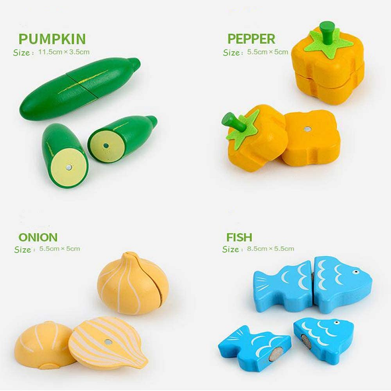 Jucarie educativa, Ladita din lemn cu legume si fructe pentru feliat, 14 piese