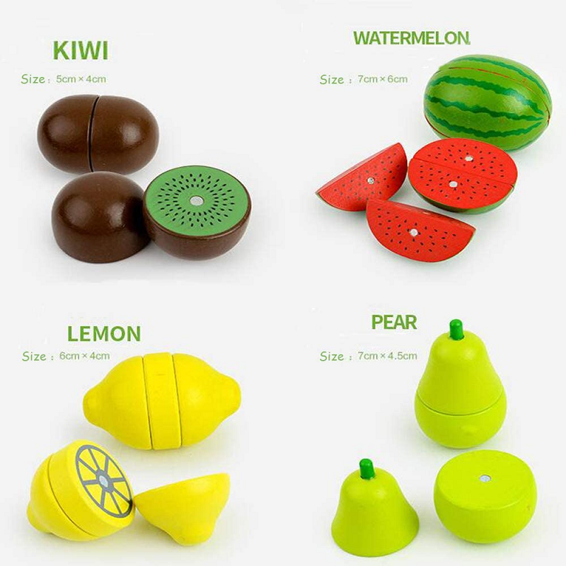 Jucarie educativa, Ladita din lemn cu legume si fructe pentru feliat, 14 piese