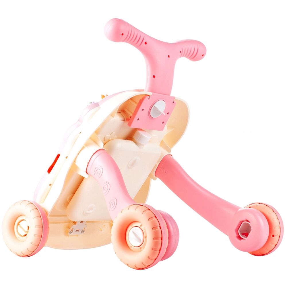 Antemergator si centru interactiv, masuta interactiva detasabila, panou cu multiple activitati, pian multicolor, cos de baschet SOLTOY Elephant Musical Stroller Pink