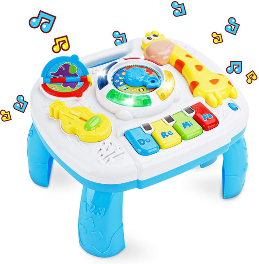 Masuta interactiva de activitati Musical Giraffe pentru bebelusi cu sunete, lumini, taste pian si diferite activitati