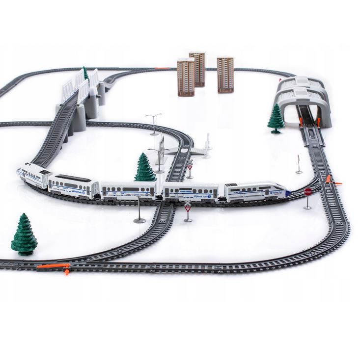 Circuit Trenulet 'LikeSmart Electric Train XXL', 80+ Piese, 2 Locomotive, Alb