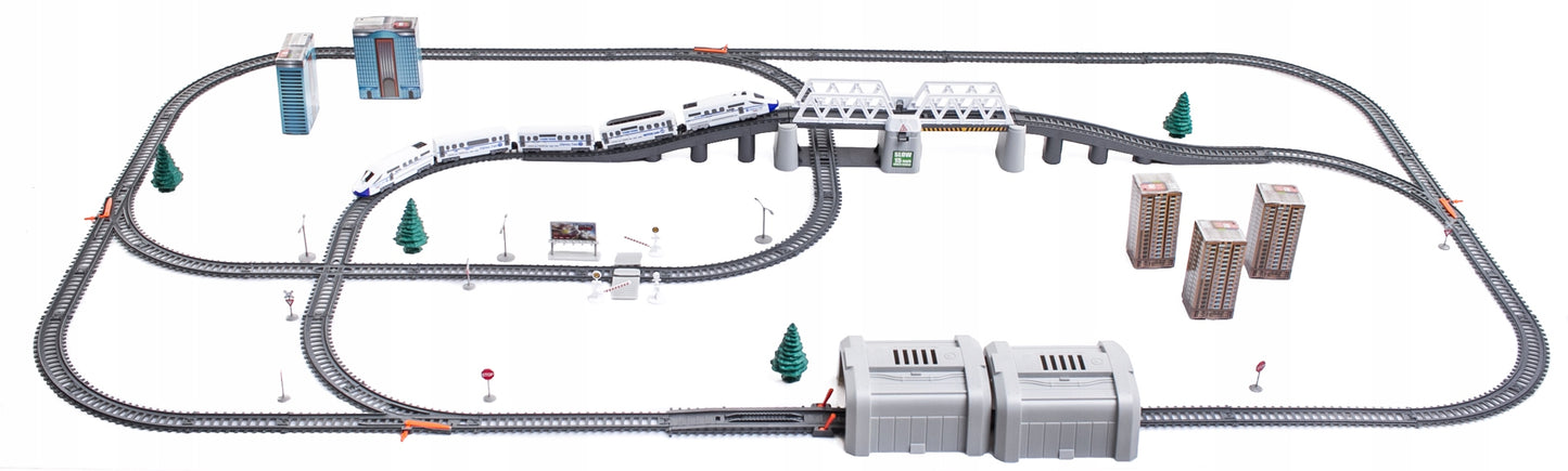 Circuit Trenulet 'LikeSmart Electric Train XXL', 80+ Piese, 2 Locomotive, Alb