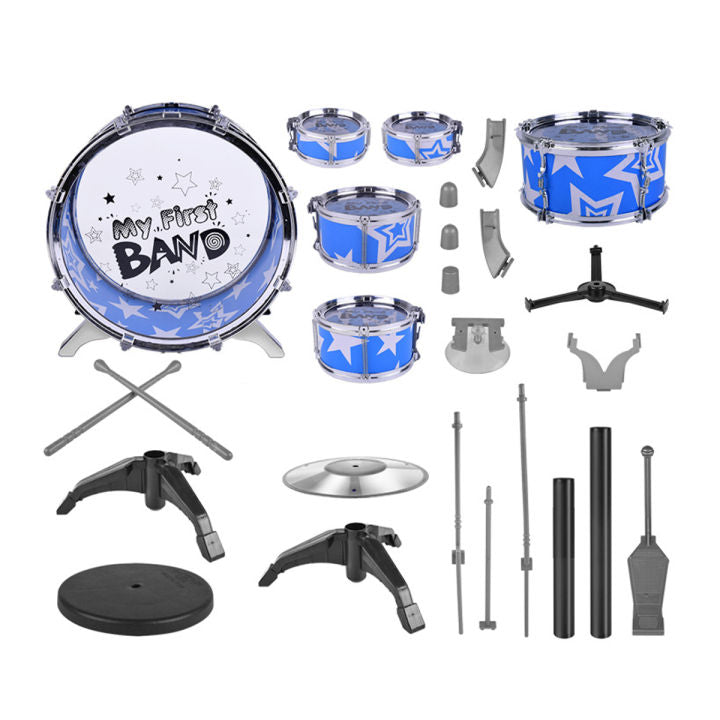 Set de tobe pentru copii ISP 'Likesmart Band', 60x50x54 cm, 6 tobe, 1 scaunel, 2 bete, 1 talger, 10 piese, Albastru