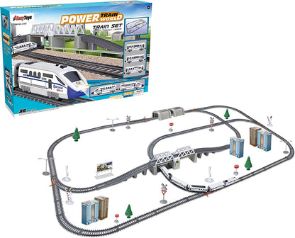 Circuit Trenulet Electric 'LikeSmart Train XXL', 86 Piese, Pod Rabatabil, Tunel, Lumini, Alb