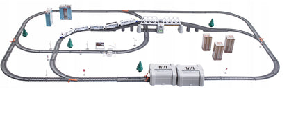 Circuit Trenulet Electric 'LikeSmart Train XXL', 86 Piese, Pod Rabatabil, Tunel, Lumini, Alb