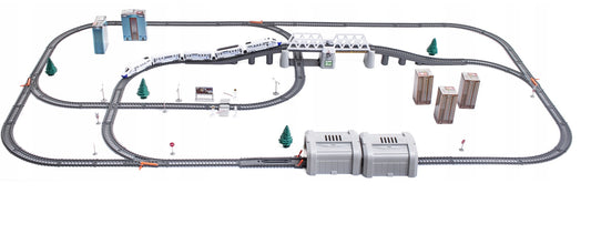 Circuit Trenulet Electric 'LikeSmart Train XXL', 86 Piese, Pod Rabatabil, Tunel, Lumini, Alb