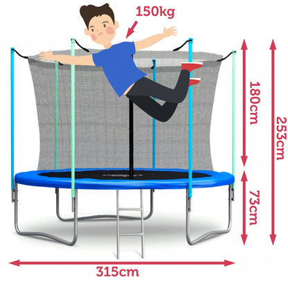 Trambulina 305 CM ISP 'Jump Around' din Otel , cu Plasa de Protectie, Scara de Acces, Suporta pana la 150 de KG, 54 Arcuri de Sustinere, Certificari GS, TUV, CE