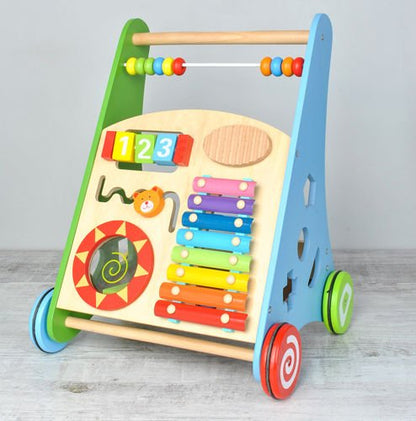 Premergator lemn interactiv Baby Walker cu roti antialunecare