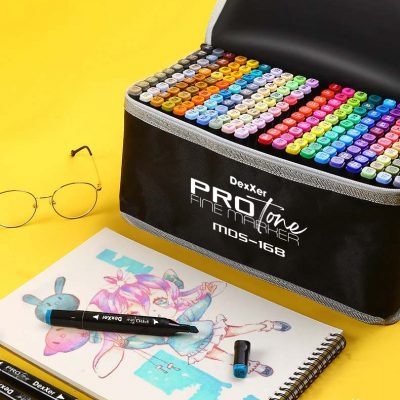 Set Markere Permanente Protone Cu Doua Varfuri 168 Bucati, Culoare Neagra