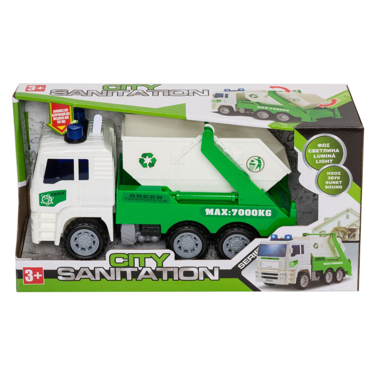 Camion Jucarie de Deseuri Reciclare cu Sunet & Lumini, 27x9x12.5 cm