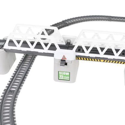 Circuit Trenulet Electric Zenuk - 86 Piese, Locomotiva, Pod Mobil, Accesorii, Lungime Cale Ferata 900 cm, Efecte Luminoase, Gri