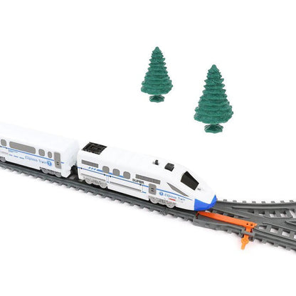 Circuit Trenulet Electric Zenuk - 86 Piese, Locomotiva, Pod Mobil, Accesorii, Lungime Cale Ferata 900 cm, Efecte Luminoase, Gri