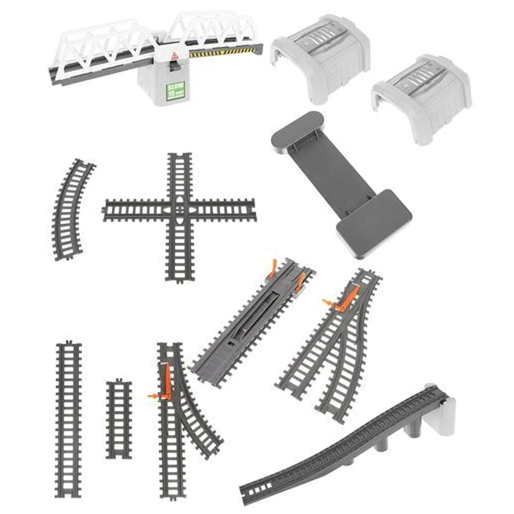 Circuit Trenulet Electric Zenuk - 86 Piese, Locomotiva, Pod Mobil, Accesorii, Lungime Cale Ferata 900 cm, Efecte Luminoase, Gri