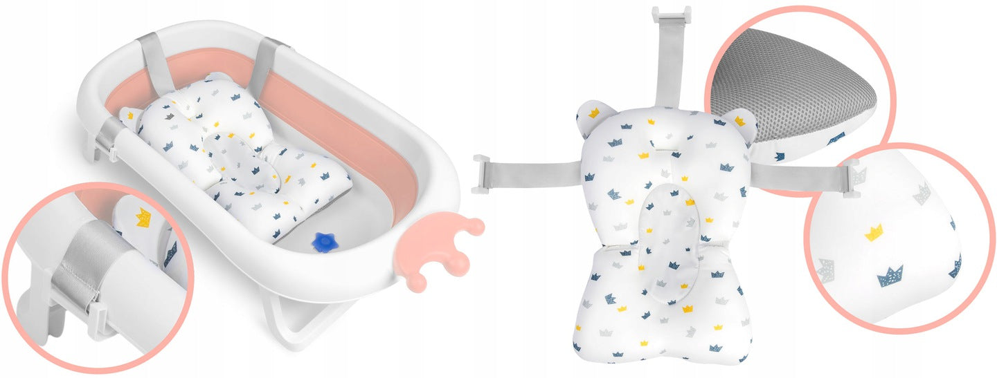 Cadita pentru Bebelusi cu perna, Pliabila, 90x50x21.5 cm, Alb/Roz