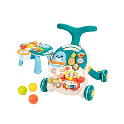 Premergator multifunctional cu masa de activitati si inaltime reglabila, albastru