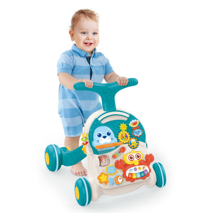 Premergator multifunctional cu masa de activitati si inaltime reglabila, albastru