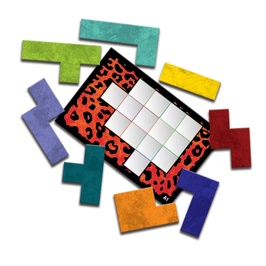 Joc de Societate Ubongo Mini idealSTORE, un Joc Rapid si Usor de Inteles, Trebuie sa Acoperiti cat mai Repede Suprafata Alba de pe Cartile de Joc, 32 de Carti, 64 de Variante