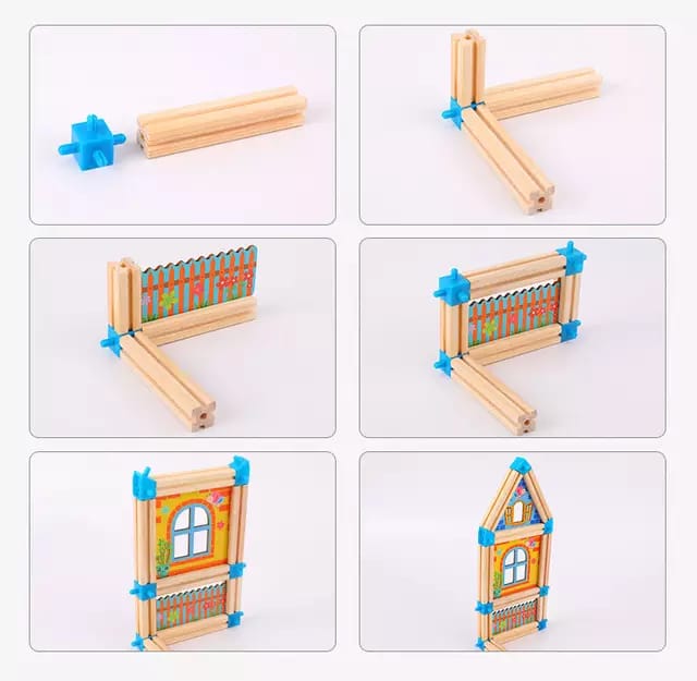 Set casuta de papusi din lemn cu acesorii, 128 piese