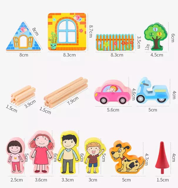 Set casuta de papusi din lemn cu acesorii, 128 piese