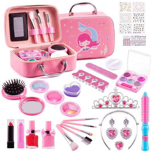 Kit machiaje pentru copii, Jucarie de machiaj pentru fete, WALALLA, Lavabile, 32 piese, Roz