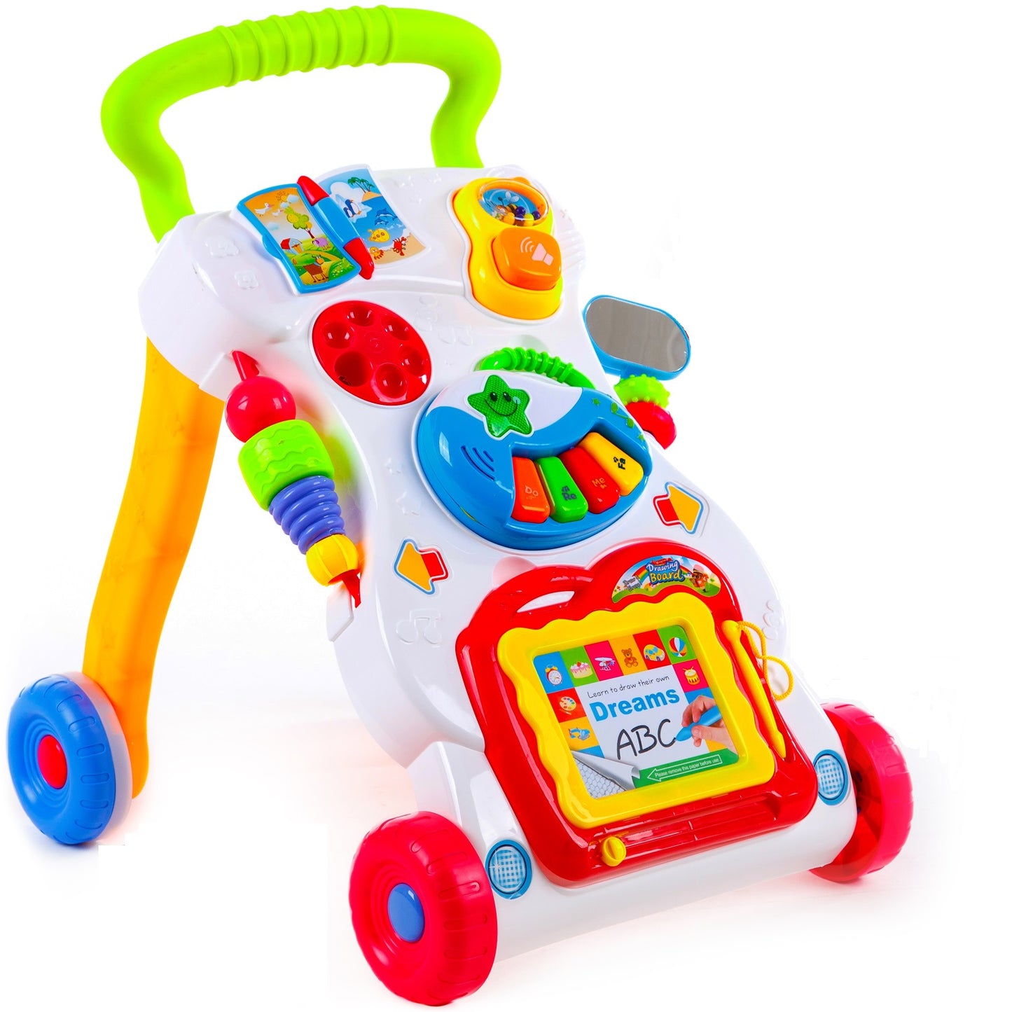 Antepremergator Baby First Step, Jucarii detasabile, tabla de scris, telefon, pian, toate detasabile, lumini si sunete, 45 cm inaltime Kinderplay interactiv KP1047