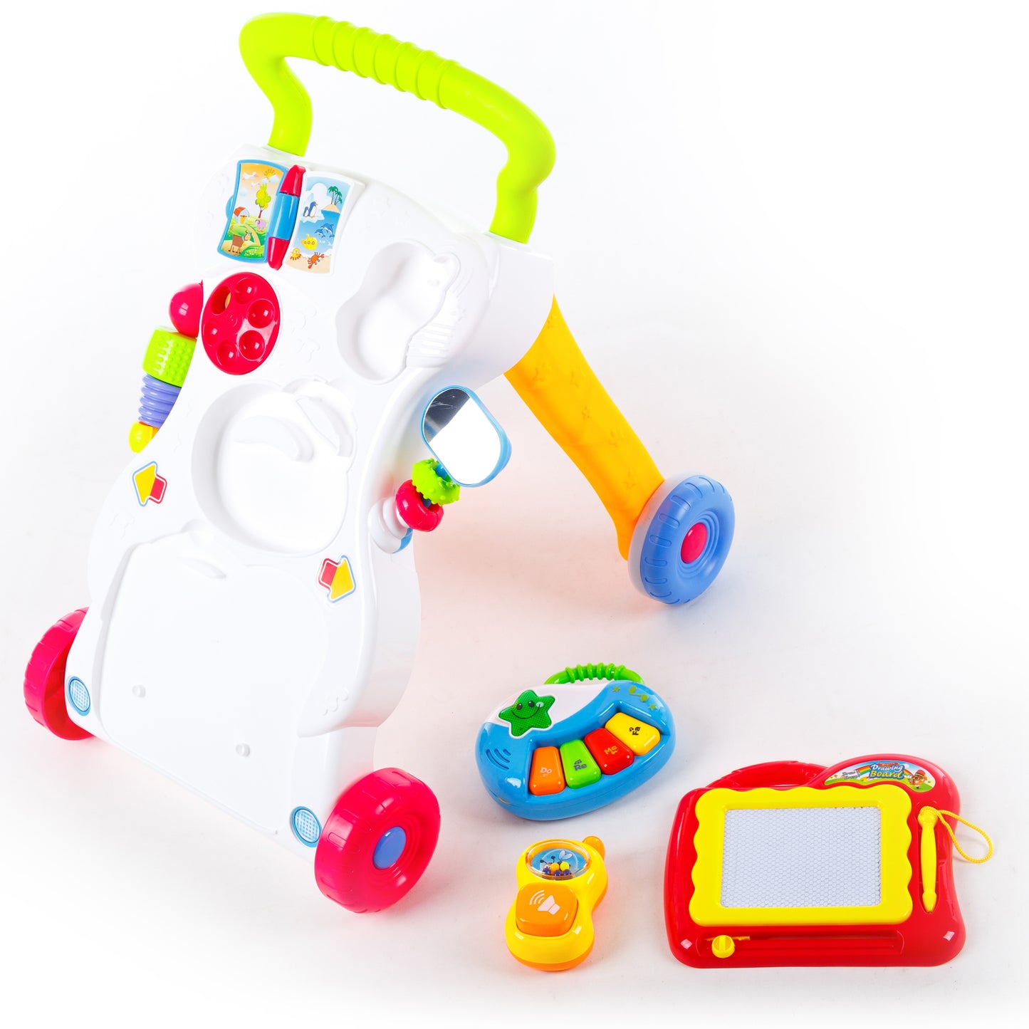 Antepremergator Baby First Step, Jucarii detasabile, tabla de scris, telefon, pian, toate detasabile, lumini si sunete, 45 cm inaltime Kinderplay interactiv KP1047