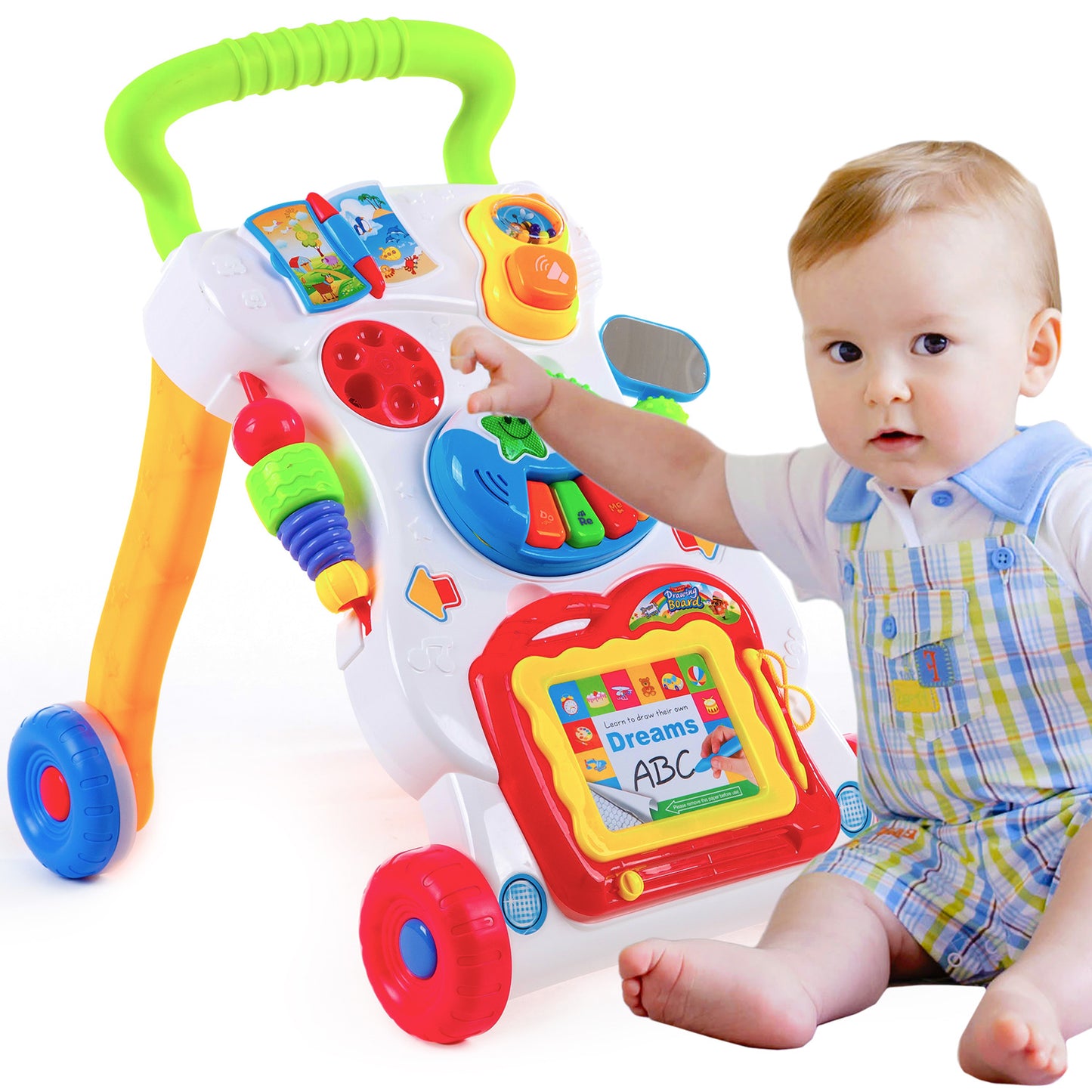 Antepremergator Baby First Step, Jucarii detasabile, tabla de scris, telefon, pian, toate detasabile, lumini si sunete, 45 cm inaltime Kinderplay interactiv KP1047
