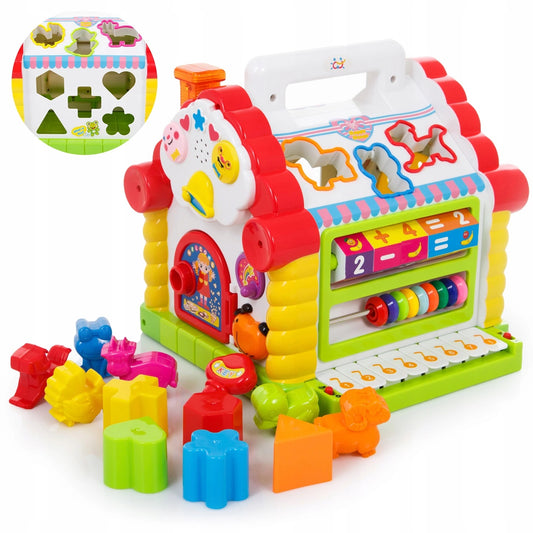 Casuta educativa, MAGIC HOUSE, cu Sortator si Pian, melodii vesele, sunete de animale, efecte luminoase, multicolor