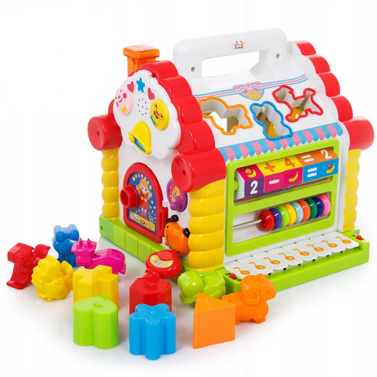 Casuta educativa, MAGIC HOUSE, cu Sortator si Pian, melodii vesele, sunete de animale, efecte luminoase, multicolor