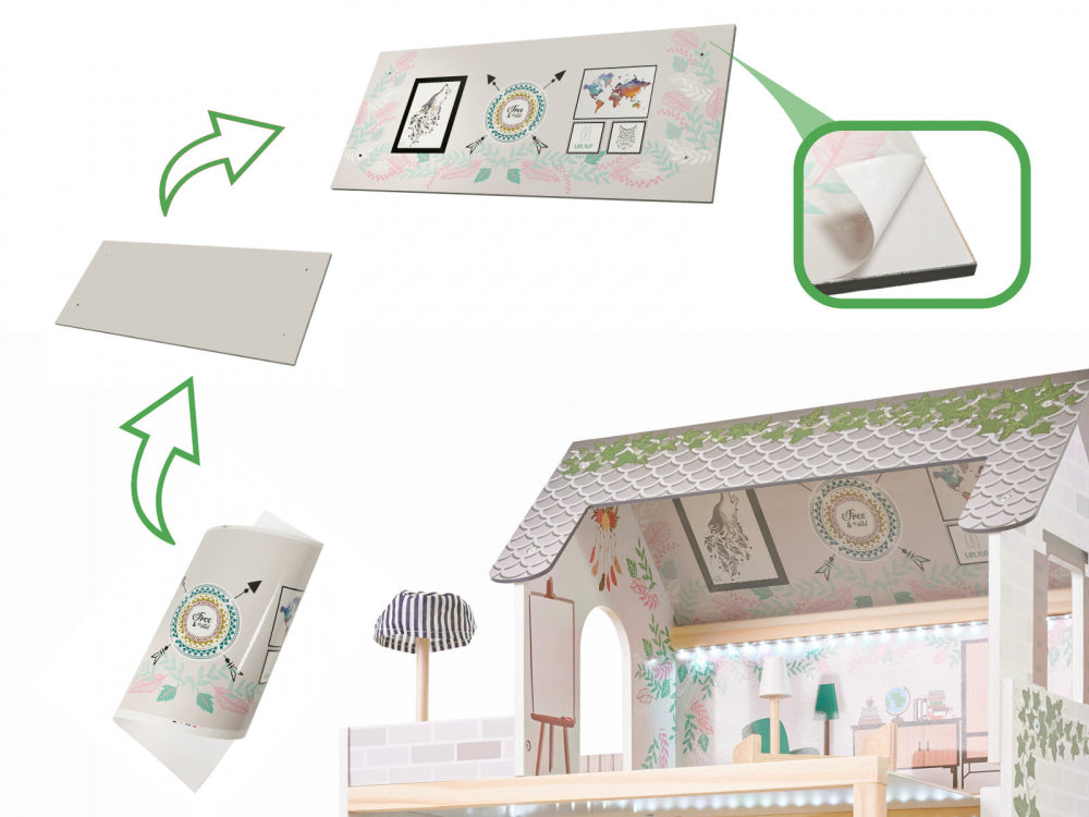 Casuta de papusi din lemn cu LED-uri Lulilo in stil Floro Boho