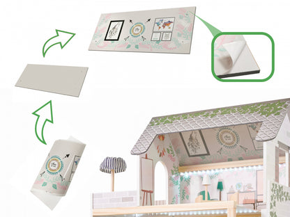 Casuta de papusi din lemn cu LED-uri Lulilo in stil Floro Boho