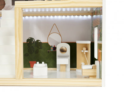 Casuta de papusi din lemn cu LED-uri Lulilo in stil Floro Boho