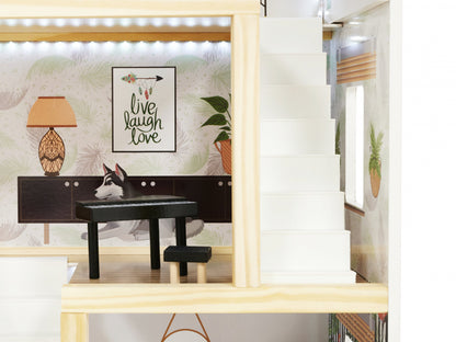 Casuta de papusi din lemn cu LED-uri Lulilo in stil Floro Boho