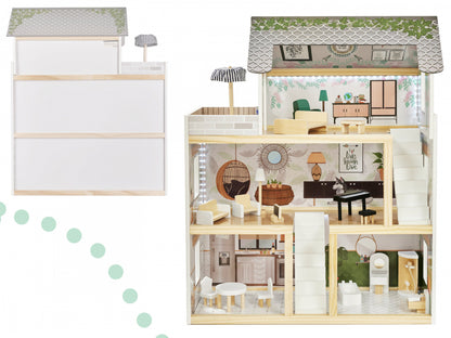 Casuta de papusi din lemn cu LED-uri Lulilo in stil Floro Boho