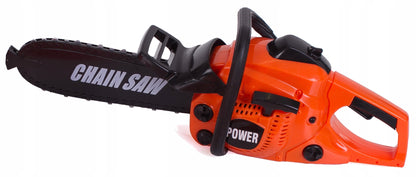 Set de Unelte de Jucarie, Power Tools, cu Drujba si Echipament de Protectie, Lant care se Roteste, Sunete Realiste, Portocaliu