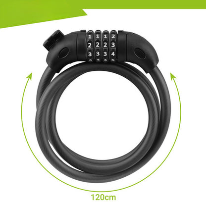Cablu Antifurt Bicicleta idealSTORE 120CM cu Cifru, Otel Flexibil si Protectie PVC Negru
