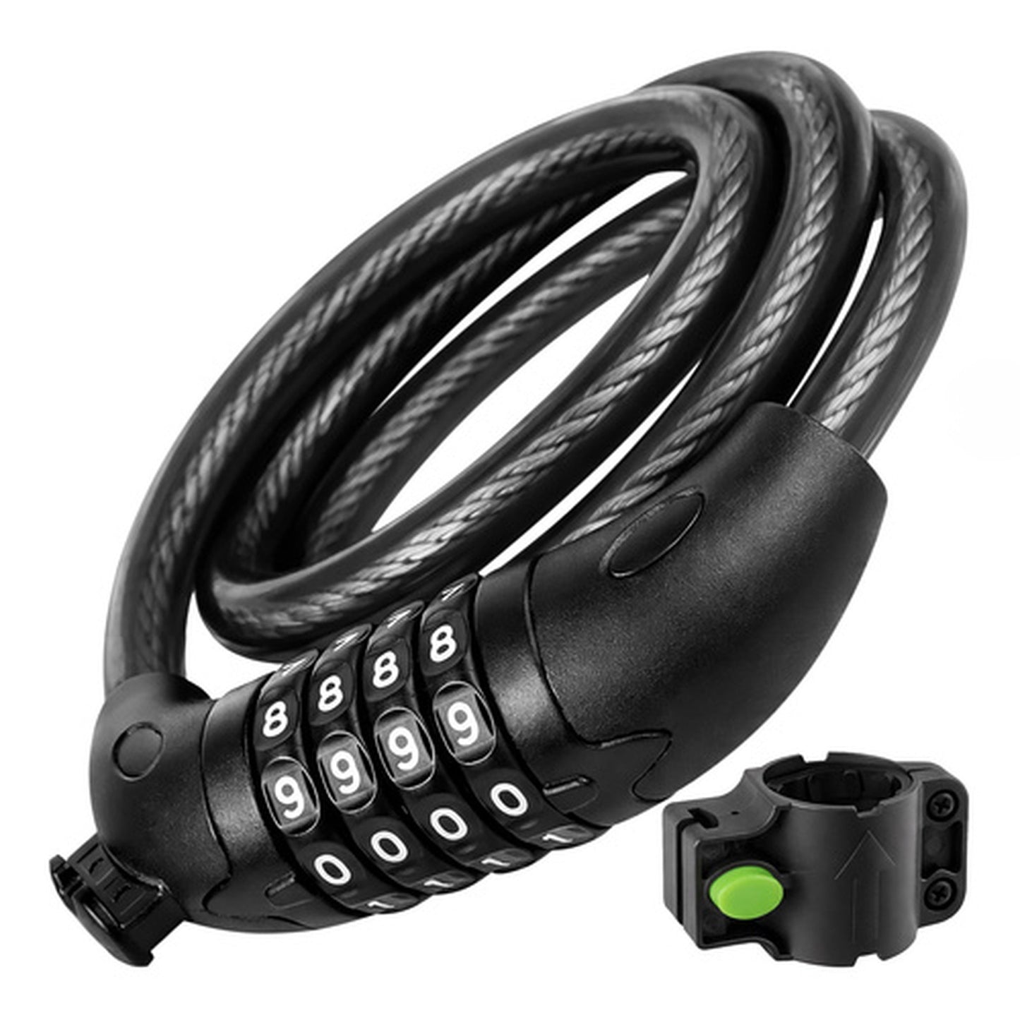 Cablu Antifurt Bicicleta idealSTORE 120CM cu Cifru, Otel Flexibil si Protectie PVC Negru