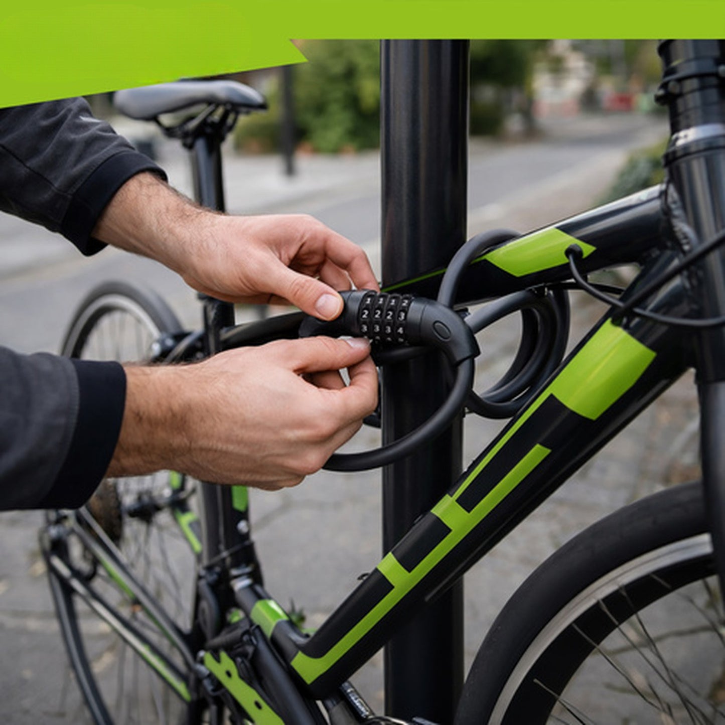 Cablu Antifurt Bicicleta idealSTORE 120CM cu Cifru, Otel Flexibil si Protectie PVC Negru