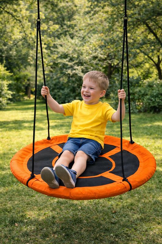 Leagan pentru copii profesional idealStore Stork's Nest, tip Cuib, Sarcina maxima 150 Kg, Diametru 95 cm, Cadru Otel, Portocaliu