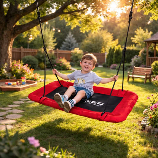 Leagan tip cuib pentru copii dreptunghiular XXL 110 x 70 cm 150 kg Neo-Sport Rosu