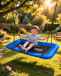 Leagan tip cuib pentru copii dreptunghiular XXL 110 x 70 cm 150 kg Neo-Sport Albastru