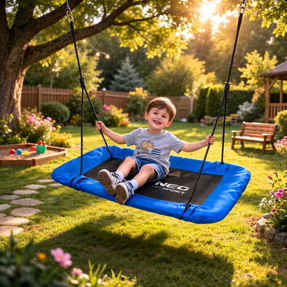 Leagan tip cuib pentru copii dreptunghiular XXL 110 x 70 cm 150 kg Neo-Sport Albastru