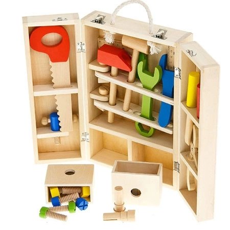 Trusa de scule, FamousKids, 40 unelte din lemn, Montessori