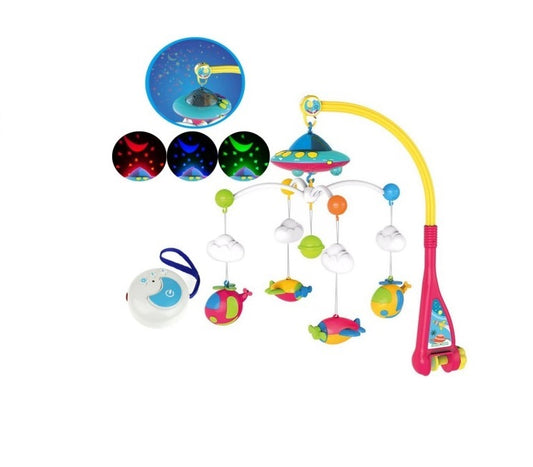 Carusel pentru patut cu lumina de veghe MagStar, Primul Contact, 108 melodii , 4 brate viu colorate cu diferite jucarii