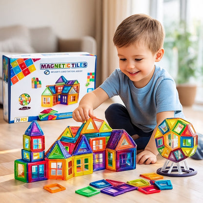 Set Inteligent de Constructie Magnetic IdealSTORE The World of Blocks 3D, 70 de piese