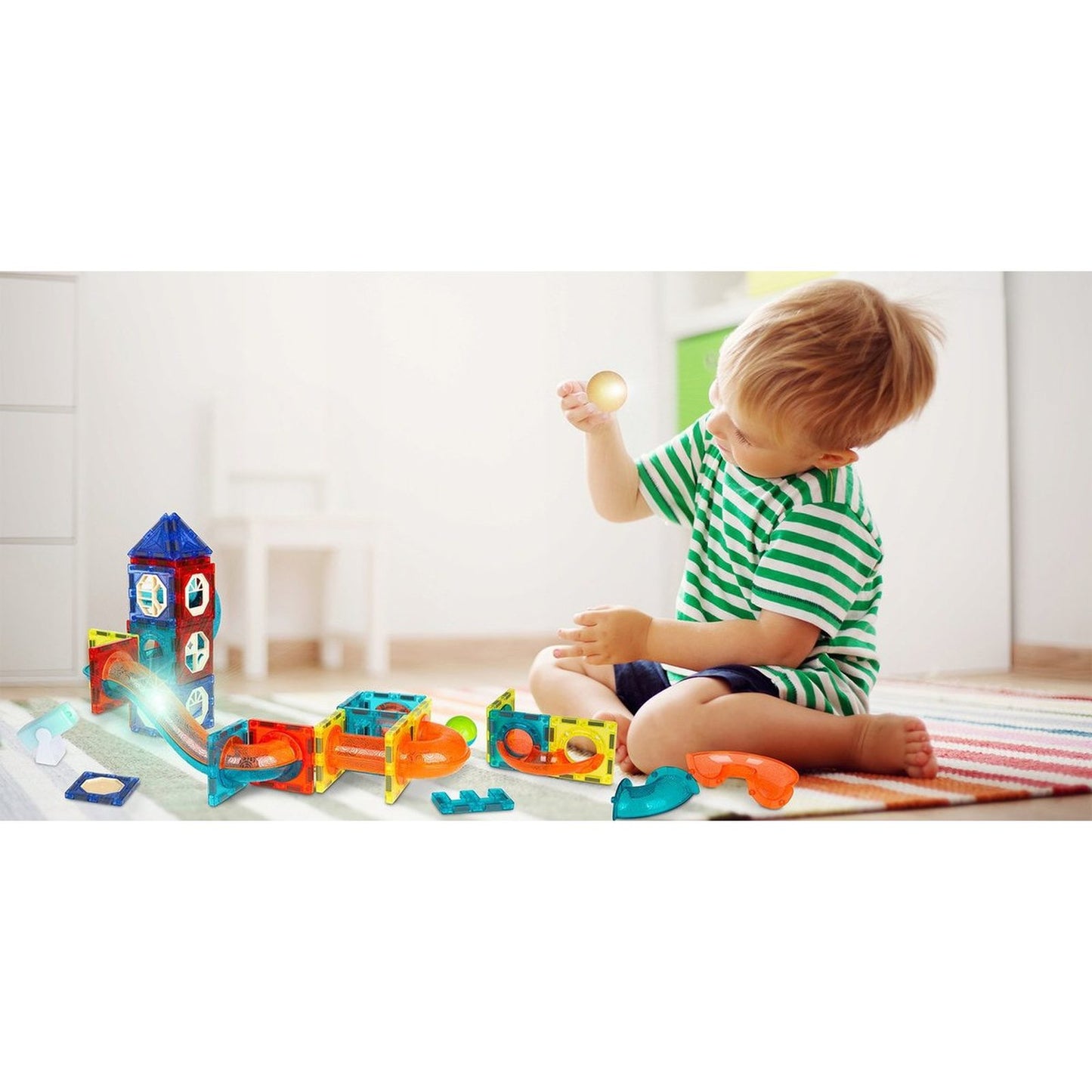 Set Blocuri Magnetice Cu Lumina IdealSTORE LightMag 75 Piese Pentru Constructii