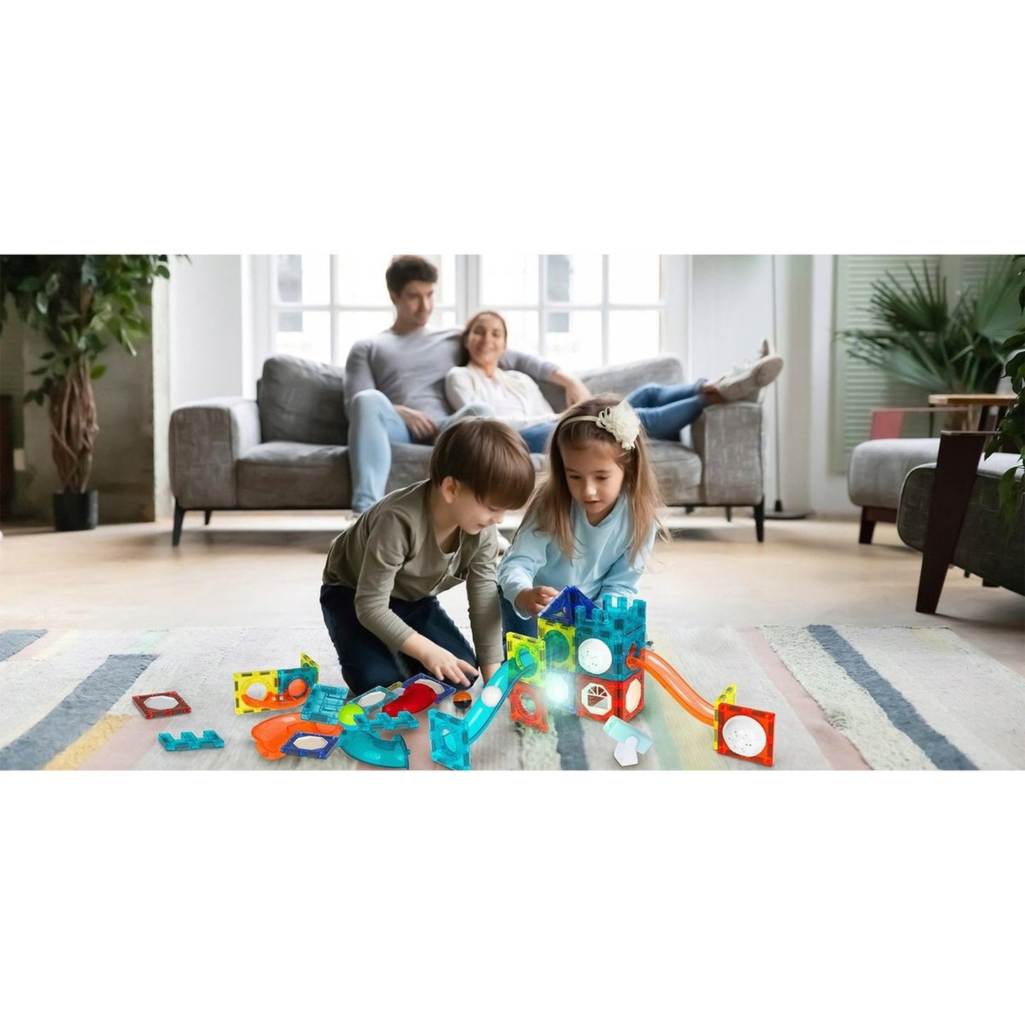 Set Blocuri Magnetice Cu Lumina IdealSTORE LightMag 75 Piese Pentru Constructii